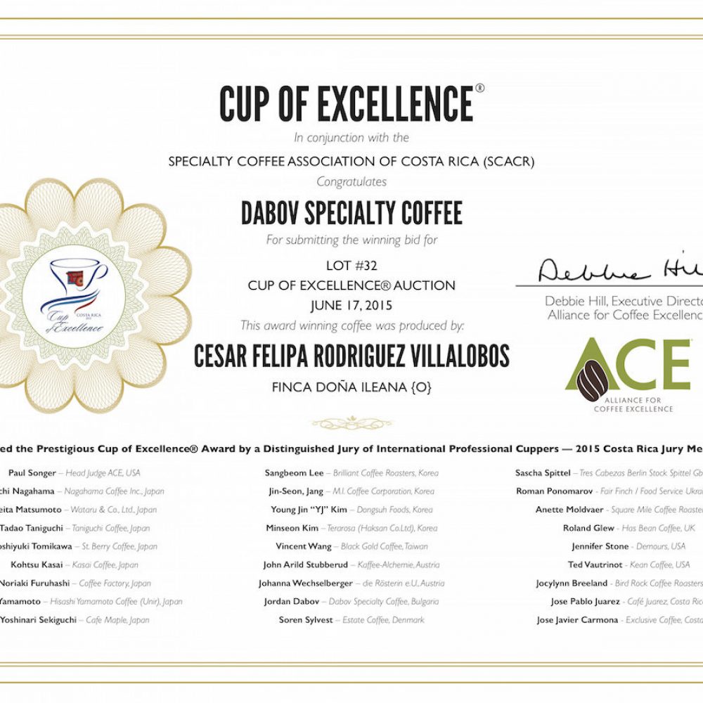 Exzellenter BIO-Kaffee ILEANA exclusive edition Cup of Excellence Gewinner 2015 Costa Rica