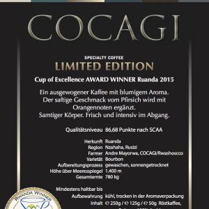 Weltmeister Kaffee COCAGI limited edition Cup of Excellence Gewinner 2015 Ruanda